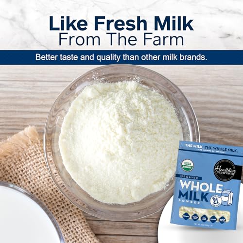 Healthier Comforts Organic Whole Milk Powder (1.31lb) | USDA Organic Dried Milk | Non-GMO, Gluten Free, Kosher, Antibiotic & Hormone Free | Shelf Stable Powdered Milk in Resealable Bag - Thumbnail 4