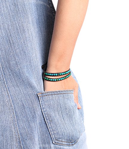Image of KELITCH Double Wrap Bracelet Women Hand-Braided Turquoise Beads Bracelets Boho Leather Bracelets Bangle