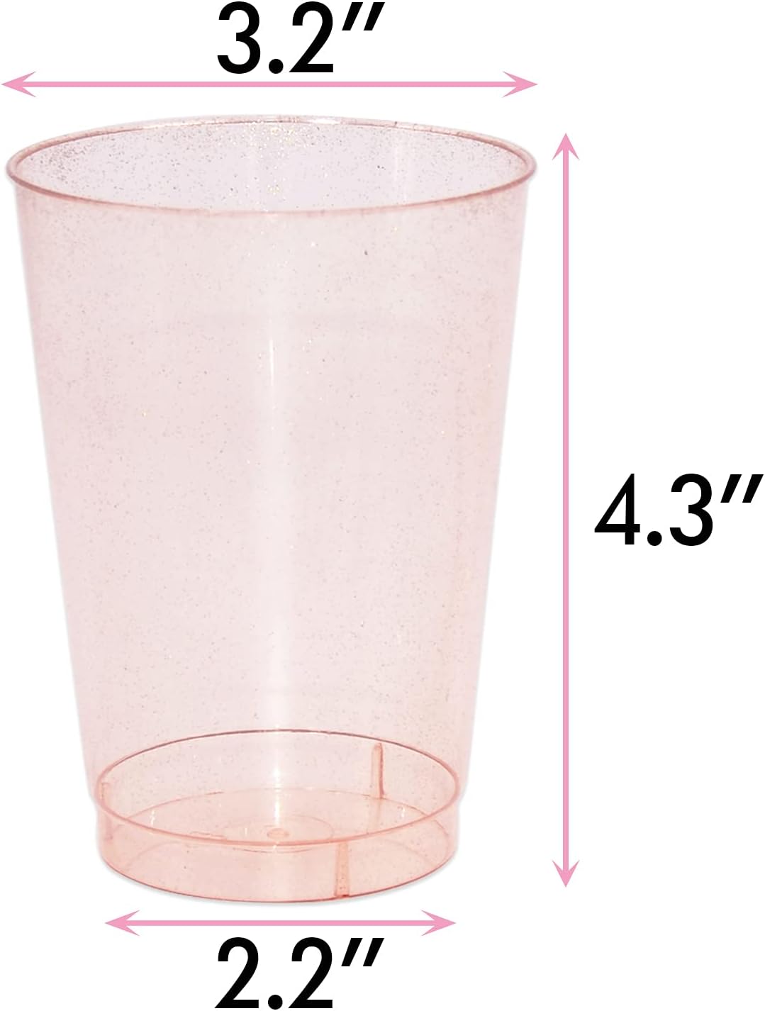 Homy Feel 12 Oz Rose Gold Glitter Plastic Cups - 50PCS Disposable Cocktail & Wine Cups for Wedding Party & Valentine's Day