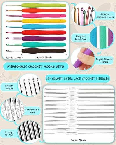 Image of Aeelike 69pcs Crochet Kits for Beginners with Bag, Blue Cat | Easy Learn to Crochet Kit All Age, Crochet Starter Kit Include Crocheting Instruction, Crochet Hooks, Yarn and Storage Bag