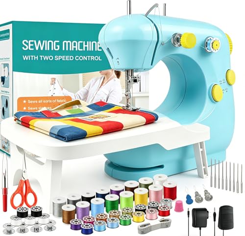 Sewing Machine for Beginners Electric Mini Sewing Machine for Mending & DIY Crafts Dual Speed Small Portable Sewing Machine with Full Sewing Kits Foot Pedal & Extension Table Great for Kids&Adults