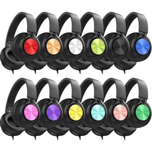 Image of AILIHEN Headphones Wired 12-Pack Bulk for School Students Kids K-12 Classroom,Adjustable, Foldable, Over-Ear Headsets with Microphone HD Stereo Sound 3.5mm Jack for Chromebook, Laptop (Multicolor)