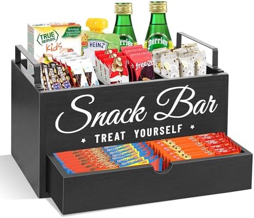 Snack Organizer for Countertop, Wood Pantry Storage Bins with Han...