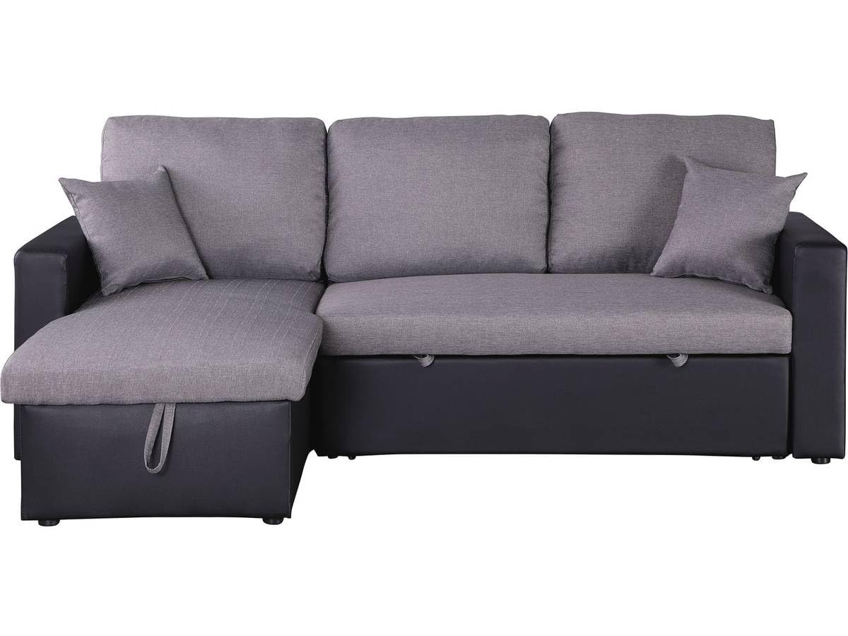 Habitat et Jardin - Canapé d'angle Convertible et Réversible Alain 3 Places Noir et Gris - Canapé Lit Moderne en Tissu Lin - Espace de Stockage (Méridienne) - Design