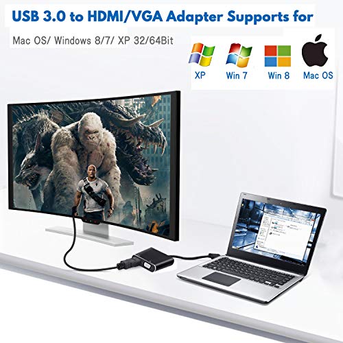 Usb To Hdmi Vga Adapter, Usb 3.0 To Hdmi Converter 1080P Hdmi And Vga Sync Output Support Windows 10/8/7 Only （Black） #TOP6