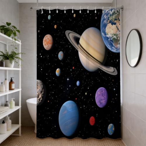 Rideau de douche 180x180 planète spatiale en tissu polyester imperméable