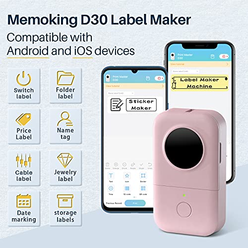Memoking Label Maker Machine D30 Wireless Inkless Label Makers, Small Portable Label Printer, Thermal Mini Label Maker Sticker Printer Machine With Label X 5, Compatible With Ios&Android, Pink #TOP6