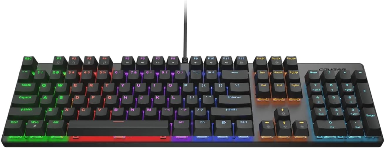 Cougar Ultimus EX RGB Wired Mechanical Gaming Keyboard – Full-Size 104-Keys, Metal Frame, Doubleshot Keycaps, Black