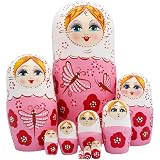 Faroby Russische Nistpuppen, 10-teiliges Matroschka-Set aus Holz mit bezauberndem Aufdruck, einfache Montage