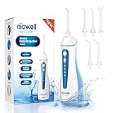 Water Flosser Cordless for Teeth - Nicwell 4 Modes Dental Oral Irrigator, Portable and Rechargeable IPX7 Waterproof Powerful Battery Life Water Teeth Cleaner Picks for Home Travel(White)