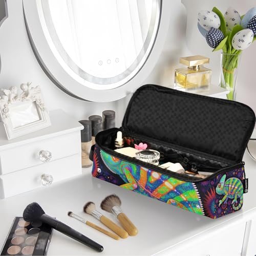 Estuche de viaje 2 en 1 para plancha rizadora con tapete resistente al calor impermeable para herramientas calientes, planchas y estilizador de cabello efecto arcoíris camaleón psicodélico miniatura 7