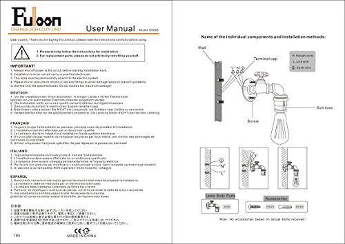 Fuloon Vintage Applique da Parete Retro Lampada da...