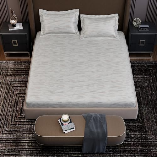 Image of Stoa Paris 350TC Luxture Cotton King Fitted Bedding Set with 2 Pillow Covers, All-Around Elastic Fitted Bedsheet 183cm x 198cm + 30cm Drop, All Season Comfort, Breathable, Panache 2.0 - White