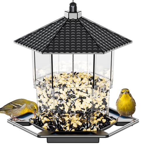 Yieach Bird Feeders for Outdoors Hanging,Large Capacity Birdfeeders for Outside Squirrel Proof,Hanging Mount Bird Seed Feeder Hopper for Cardinals,Finches Food Holder and Garden Decoration,Black