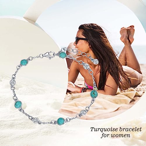 Image of HPQQ Anklet Bracelet for Women 925 Sterling Silver Natural Stone Chain Ankle Bracelet Beach Summer Fine Jewelry Birthday Mothers Day Gifts for Women Her Mom