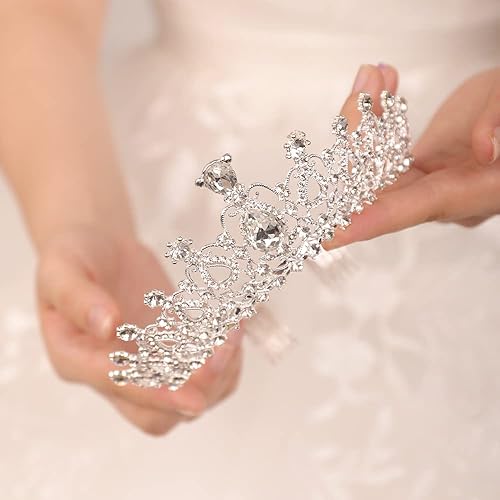 Miniatura 3 de Corona de tiara plateada con peine para mujer, tiara de cristal elegante para novias, boda, diadema para concursos de graduación, fiesta de