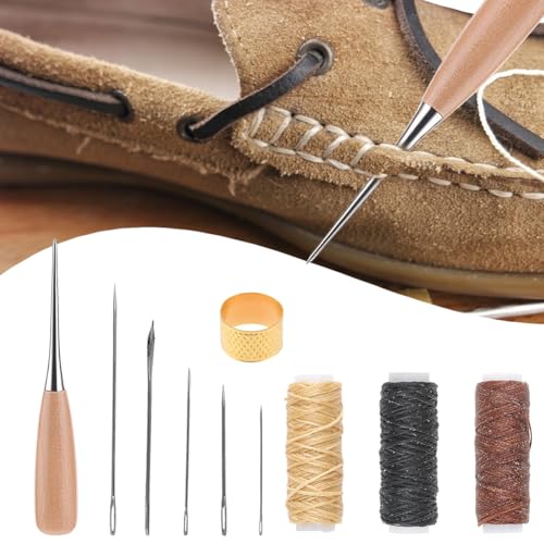 Miniatura 5 de Kit De Artesanía En Cuero - 12 Piezas Con Agujas Para Coser A Mano, Herramientas Y Hilo Encerado