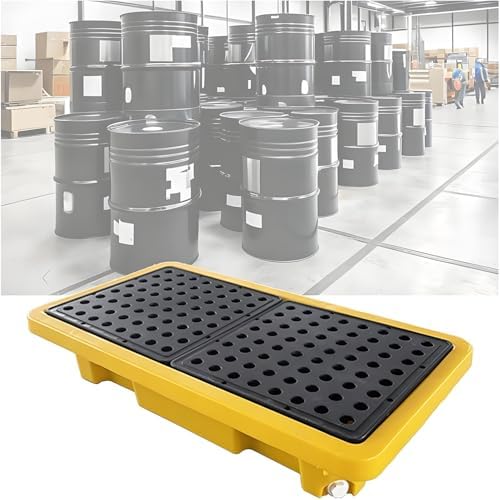 Modular Spill Containment Pallet - Heavy-Duty Leak-Proof Plastic Drum Platform for Safe Chemical & Oil Storage - Detachable Polyethylene Tray, Ideal for Garage & Industrial Use 66x66x15cm
