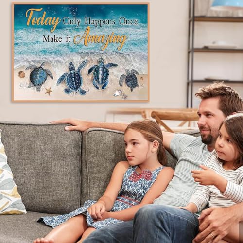 Image of Sea Turtle Stamped Cross Stitch Kits for Adults -Beach Embroidery Kits for Beginners Adults,11 CT Patterns Dimensions Counted Cross Stitch Kits for Adults Arts Craft 12x16 inch
