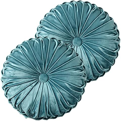 HIG Set of 2 Decorative Round Pleated Throw Pillows Cover