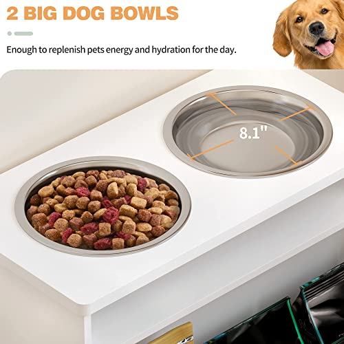 Jinlly Elevated Dog Feeding Station With Storage,Elevated Dog Food Storage Cabinet With 2 Stainless Steel Bowls, Raised Dog Bowl Feeder With Drawer For Large Dogs, White #TOP3