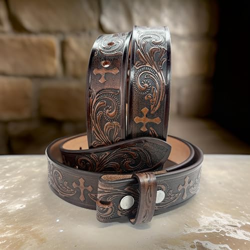 Western Cross Leather Belt Strap for Removable Buckle Full Grain Leather Belt Strap 1.5” Cowboy Western Style3