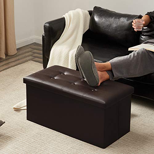 Youdenova OT01410-BRN-JP 30 Inches Folding Storage Ottoman, 85L Storage Ottoman Bench For Living Bedroom And Hallway, Faux Leather Brown Footrest thumb #1