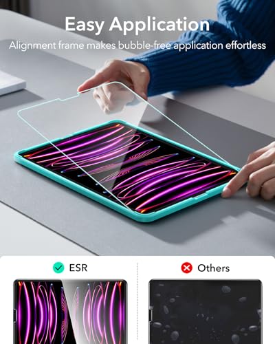 Image of ESR 2 Pack Screen Protector for iPad Pro 12.9 (2022 /2021 /2020 /2018, 6th /5th /4th /3rd Generation), Tempered-Glass Film with Alignment Frame, Anti-Scratch, Face ID & Apple Pencil Compatible, HD Clarity