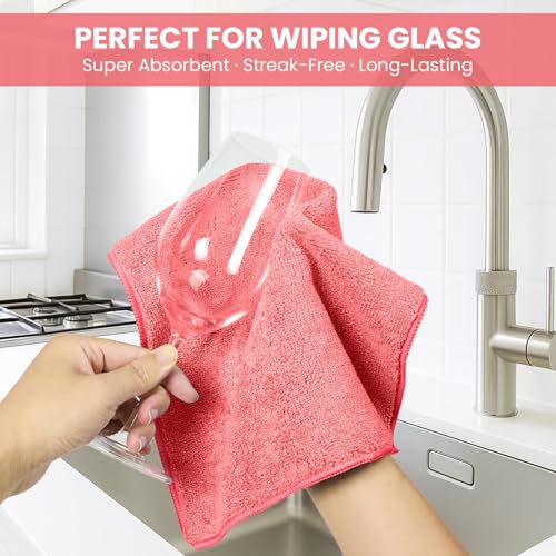 Image of SIFANGKE Microfiber Cleaning Cloth, 12 Pack Pink Cleaning Rags for Housekeeping, Reusable Microfiber Towels for Car, Kitchen, Bathroom and Household Cleaning Supplies, 11.8 inchX11.8 inch