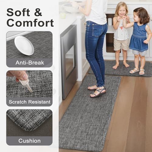 Collive Kitchen Mats for Floor 2PCS, Cushioned Anti Fatigue Mat Waterproof Kitchens Sink Rug Non Slip, Modern Comfort Standing Mat for Desk, Bar, Home Decor, 17"x47"+17"x29", Dark Grey - image 5