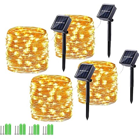 iShabao Solar String Lights, 4 Packs 49Ft 150 LED Solar Fairy Lights Outdoor, 8 Modes Waterproof Outdoor Fairy Lights for Tree, Garden, Yard, Party, Holiday (Warm White) Cover