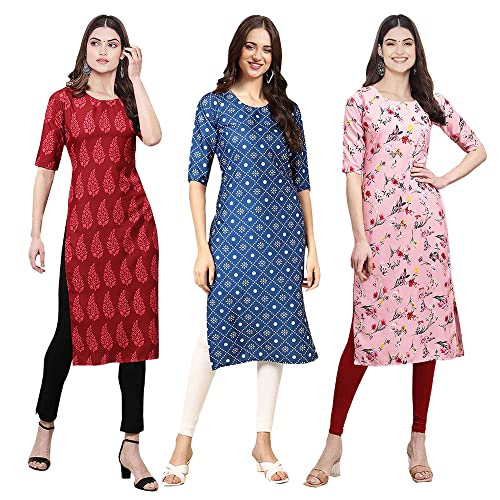 Image of Pinkmint Women's Crepe Digital Print Straight Kurta [Pack of 3] (CKB 337-330-336)