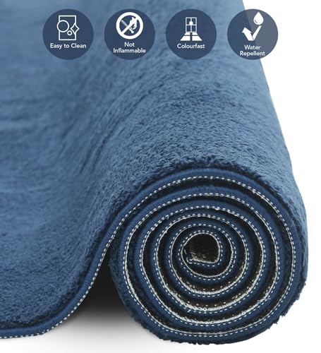 Image of Obsessions Large Indoor Polyester Carpet with Solid Pattern Felt Backing, Ideal for Bedroom & Living Room 160x230cm, Blue