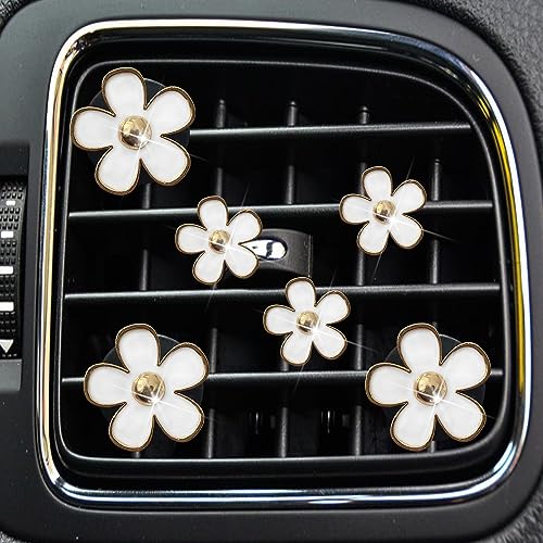 Image of 6pcs Colorful Daisy Flower Car Air Vent Clips, Car Air Outlet Freshener Clip for Auto Interior Decoration Accessories (White)