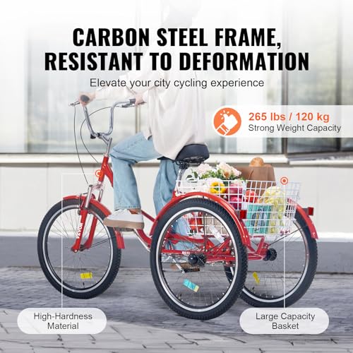 Image of VEVOR Folding Adult Tricycle,Adult Folding Trikes, 3 Wheel Cruiser Bike with Large Basket & Adjustable Seat, Shopping Picnic Foldable Tricycles for Women, Men, Seniors