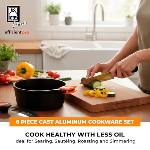 Image of BRA COOKWARE Efficient Pro 6 Piece Cookware Set | Cast Aluminum Kitchenware Set | 1 Pots, 2 Frying Pans, 1 Saucepan, 2 Lids | Non-Stick | All Stovetops Compatible | PFOA Free