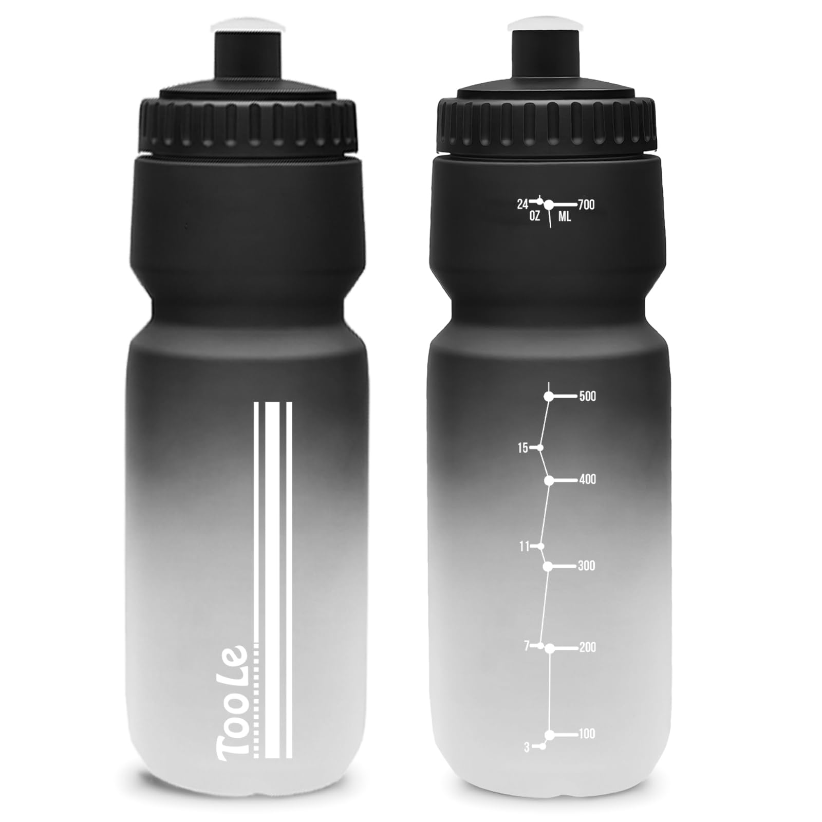 24oz Bike Water Bottle, 2 Pack MTB Biking Water Bottle (Black+Black)