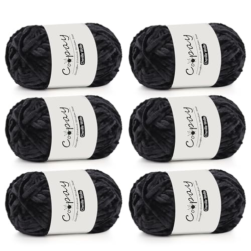 Coopay 6 x 100g Laine Chenille Crochet, Fil Épaisse et Moelleuse, Pelote Chenille Douce et Veloutée, Laine à Tricoter Idéale pour Crochet Tricot Pull,...