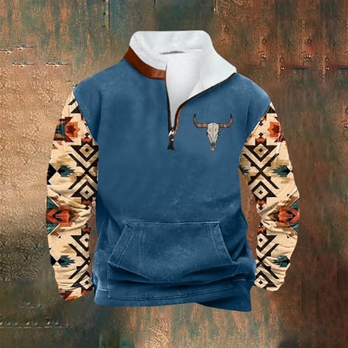 Muscularfit Sweatshirts for Men No Hood Quarter Zipper Aztec Ethnic Western Shirt Causal Long Sleeve Ethnic Print Graphic Tee2