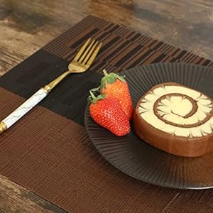 HeloHo Brown Black Placemats Set of 4 Washable Place Mats Vinyl Woven Table Mats Wipeable Placemat for Kitchen Dining Table Decoration Indoor Outdoor HeloHo Brown Black Placemats Set of 4 Washable Place Mats Vinyl Woven Table Mats Wipeable Placemat for Kitchen Dining Table Decoration Indoor Outdoor