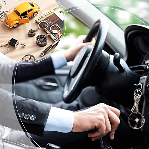 Tallew 5 Pcs Car Parts Model Key Chains Set Steering Wheel Metal Keychain Tire Rim Keychain Spring Keychain Manual Transmission Shift Lever Key Chain Rotor Engine Key Ring Holder #TOP5