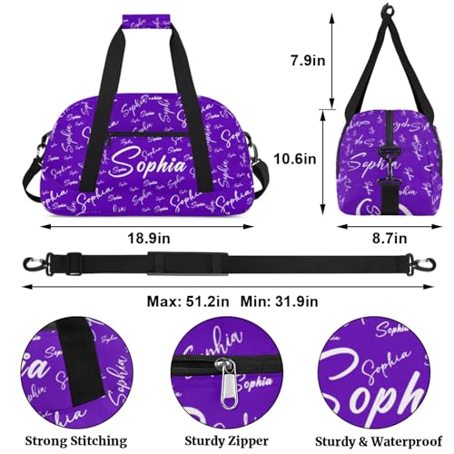 Personalized Duffle-Bag for Girls Boys,Custom Name Sports Gym Baseball Bag,Carry-on Lightweight for Travel Outdoor Deep Purple2