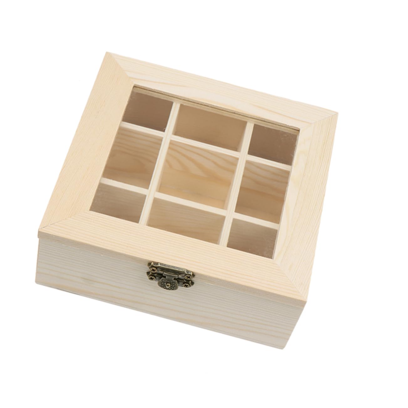 PRETYZOOM Wooden Tea Storage Box with Compartments Glass Window Coffee Organizer Chest for Tea Bags Elegant Display Case for Home Restaurant Use present for Tea Lovers