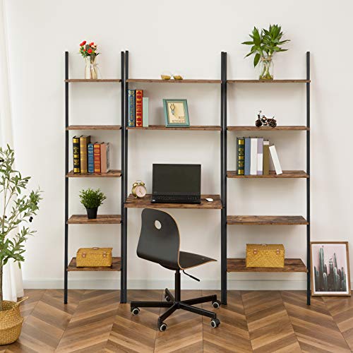 HOOBRO Ladder Computer Desk, Small Home Office Writing Desk with Bookshelf, Industrial Ladder Shelf, Sturdy Metal Frame, Space-Saving Workstation, Easy Assembly, Rustic Brown BF72DN01