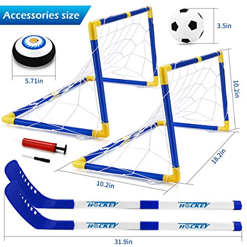 Hover Hockey Set Boys Toys - 2 in 1 Hockey & Soccer Sport Toys With 2 Goals, Hover Ball With LED Lights, Multiplayer Hockey Games, Toys for 3 4 5 6 7 8 9 10 11 12 Year Old Boys Girls Kids Best Gift