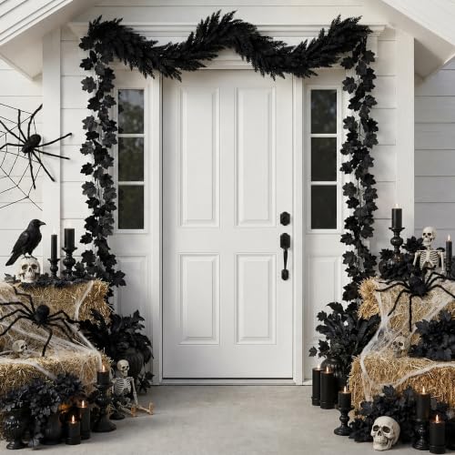 2-Pack 6' Watayo Black Halloween Cedar Garland & Maple Leaf Vine Set - image 6