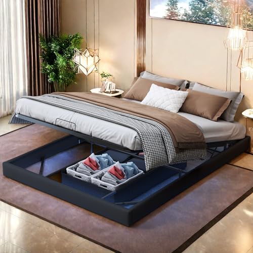 HULUWA Bett 160x200 cm mit Verstellbarer LED,Polsterbett Bettgestell Ohne Matratze,Bett mit Stauraum,Floating Bed Frame,Gepolstertes Jugendbett für Schlafzimmer,Gästezimmer,Leichte Montage,Schwarz HULUWA Bett 160x200 cm mit Verstellbarer LED,Polsterbett Bettgestell Ohne Matratze,Bett mit Stauraum,Floating Bed Frame,Gepolstertes Jugendbett für Schlafzimmer,Gästezimmer,Leichte Montage,Schwarz