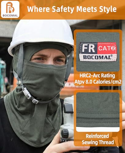 Image of BOCOMAL FR Face Mask Flame Resistant Balaclava 5.5oz Lightweight Arc Rated Helmet Liner Covering Hood for Welding