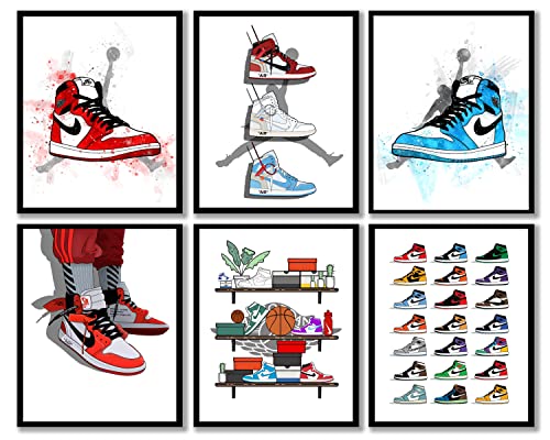 SanArt Sneakers Poster - Hypebeast Set of 6 (8x10 Inch) Cool Wall Art Decor for Boys Room.
