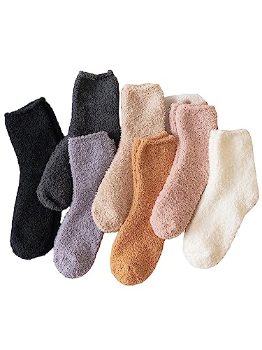 Verdusa Women's 7 Pairs Fuzzy Socks Winter Warm Cozy Plush Sleeping Socks
